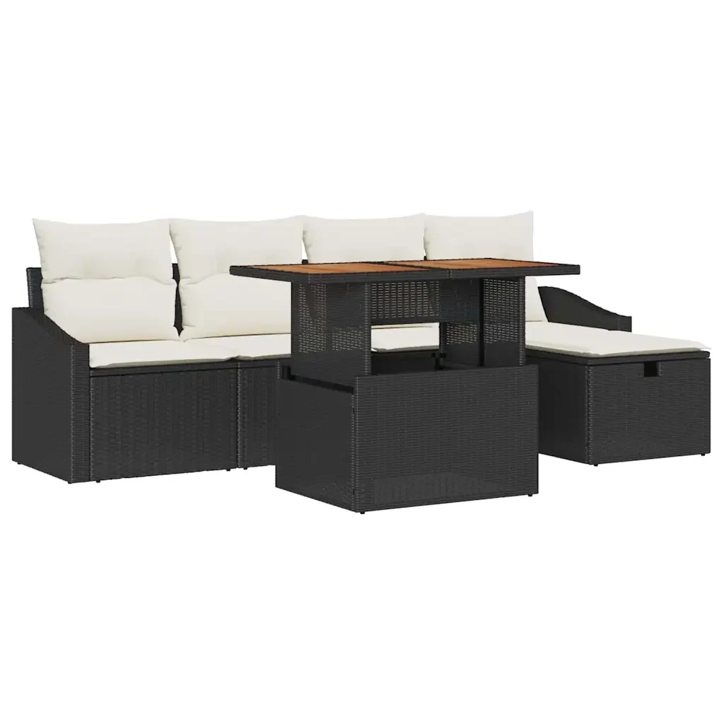 Set Divano da Giardino 6 pcs Nero polyrattan 3361348 - Image 2