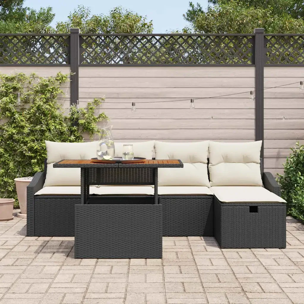 Set Divano da Giardino 6 pcs Nero polyrattan 3361348 - Image 3