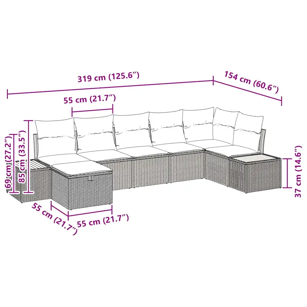 Set Divano da Giardino con cuscino 8 pcs Nero polyrattan 3359639 - Image 10