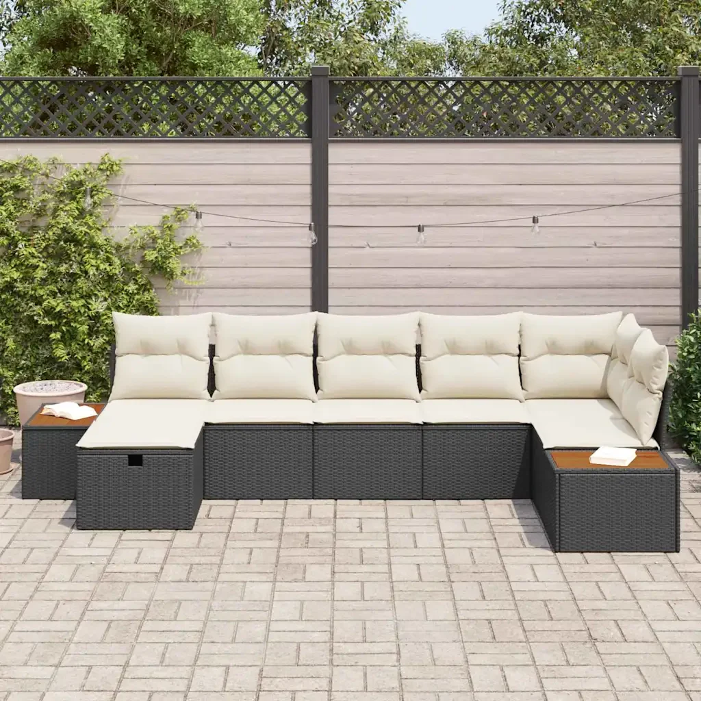 Set Divano da Giardino con cuscino 8 pcs Nero polyrattan 3359639 - Image 3