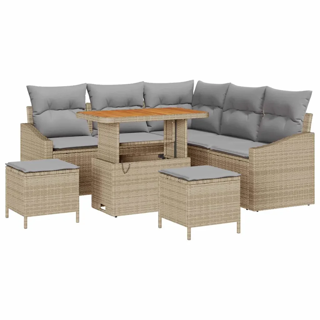 Set Divano da Giardino con cuscino 8 pcs Beige polyrattan 3362657 - Image 2