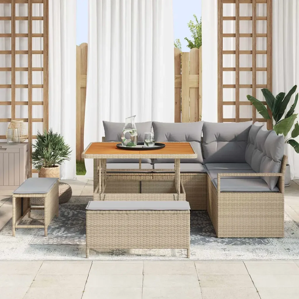 Set Divano da Giardino con cuscino 8 pcs Beige polyrattan 3362517 - Image 3