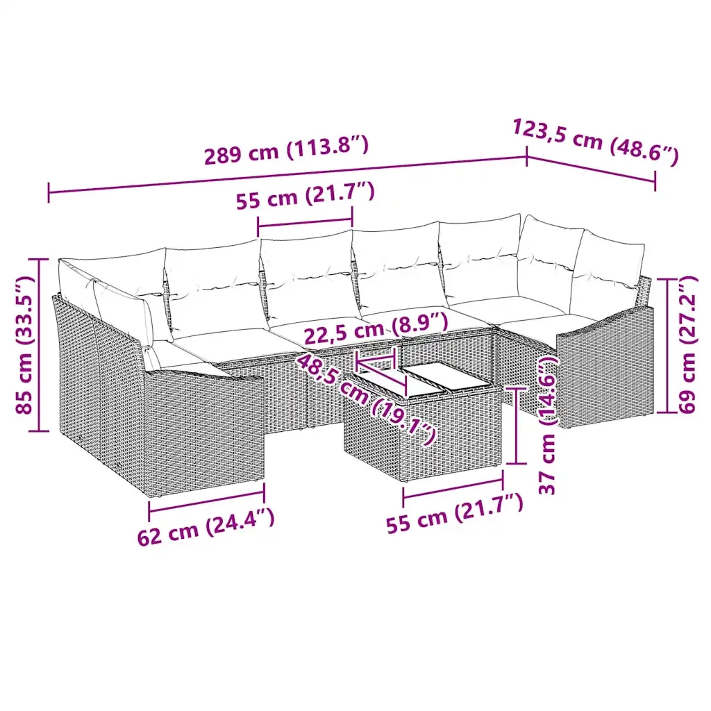 Set di divani con cuscino Grigio 55 x 55 x 37 cm polyrattan 3346639 - Image 9