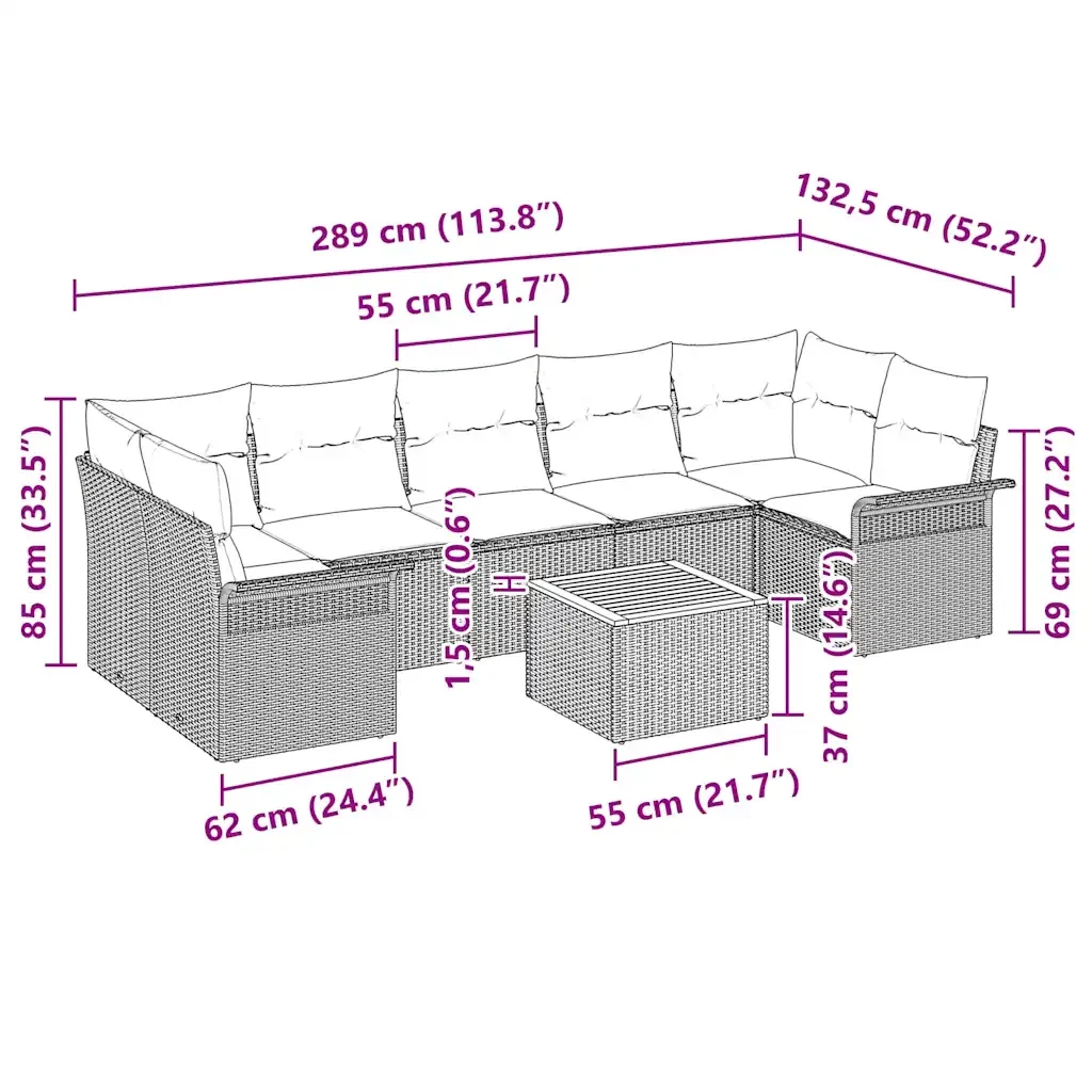 Set Divano da Giardino con cuscino 8 pcs Grigio polyrattan 3347293 - Image 9