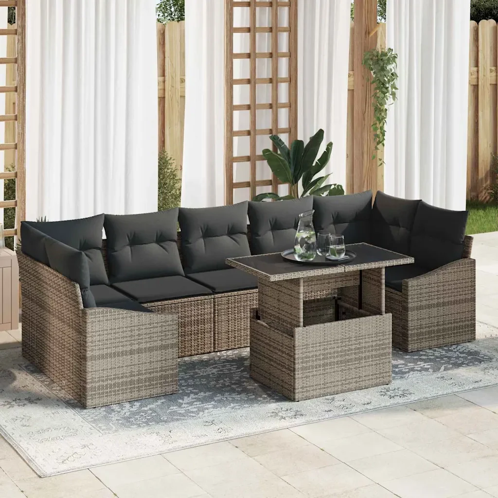 Set Divano da Giardino con cuscino 8 pcs Grigio polyrattan 3348955