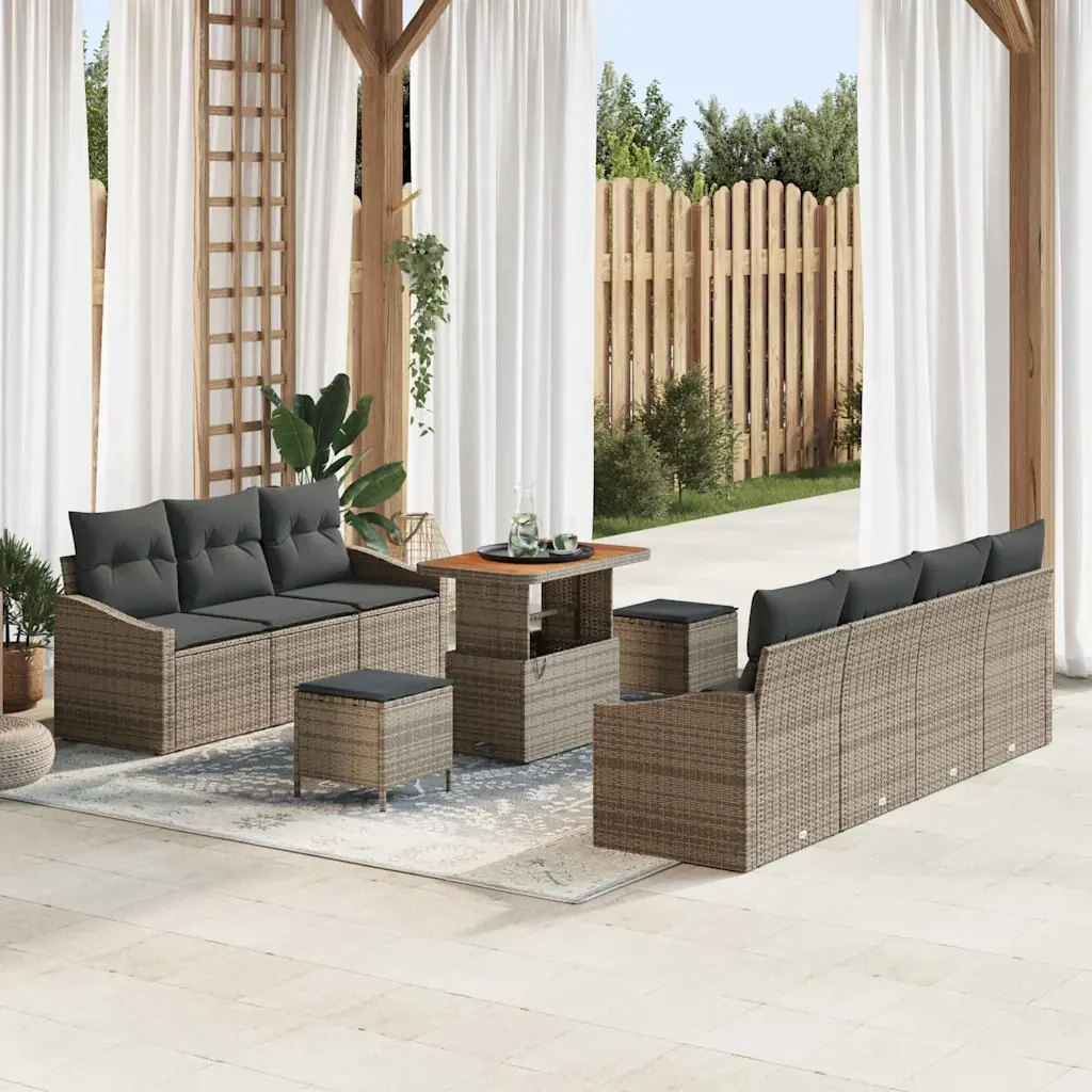 Set Divano da Giardino con cuscino 10 pcs Grigio polyrattan 3362623