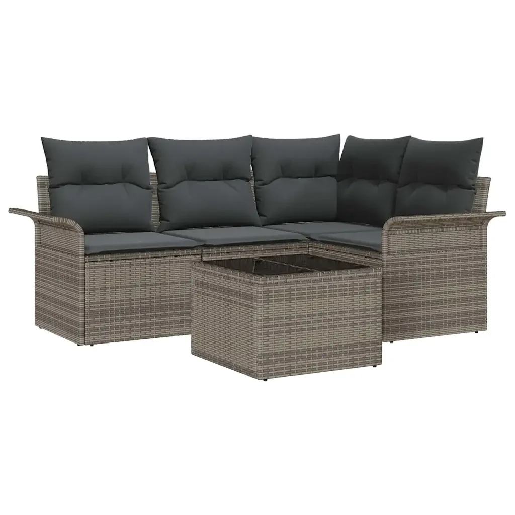 Set Divano da Giardino con cuscino 5 pcs Grigio polyrattan 3345349 - Image 2