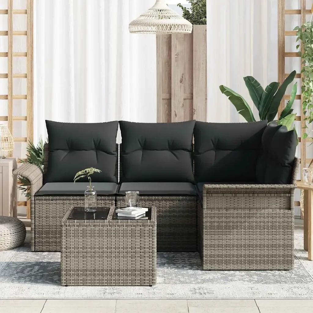 Set Divano da Giardino con cuscino 5 pcs Grigio polyrattan 3345349 - Image 3