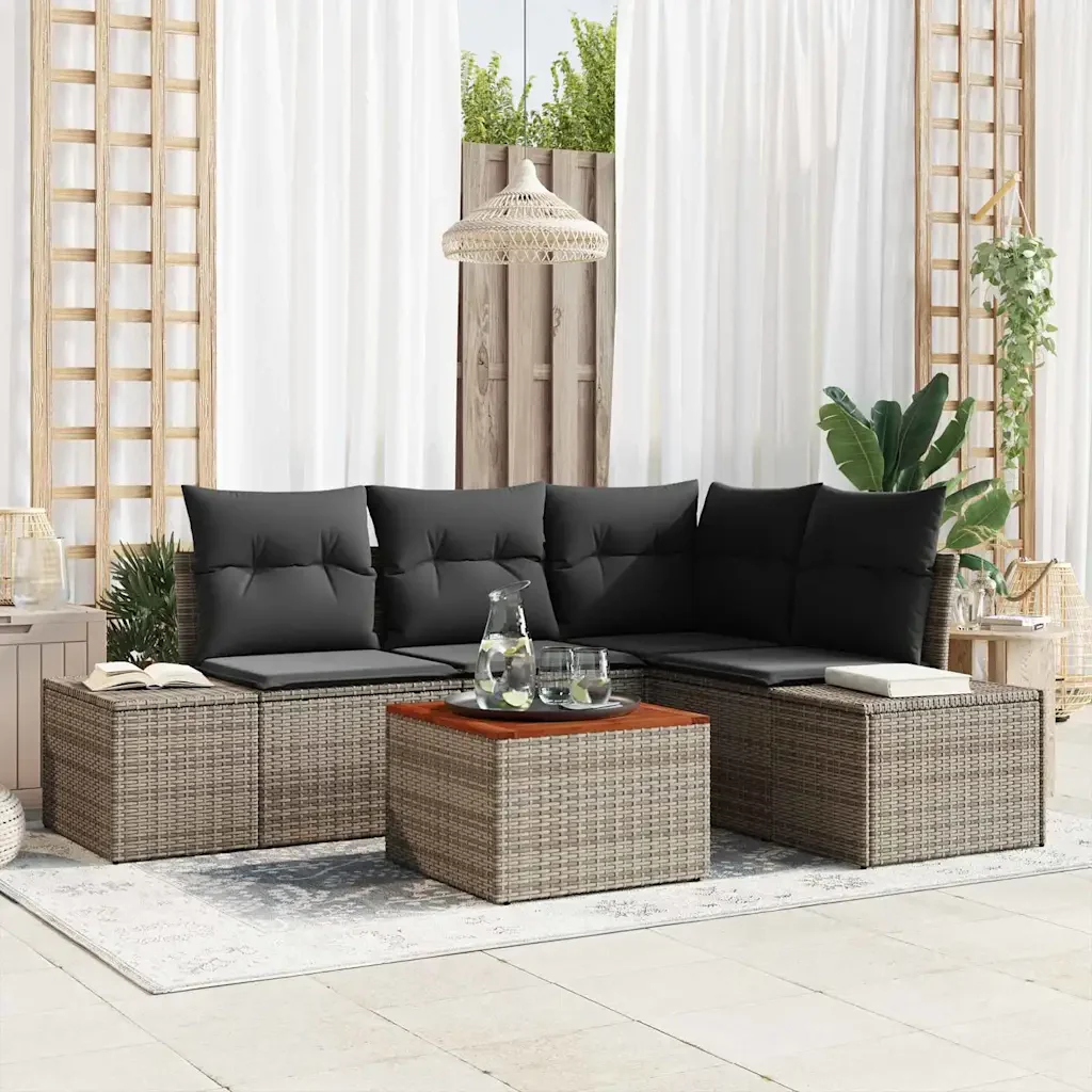 Set Divano da Giardino con cuscino 5 pcs Grigio polyrattan 3347951