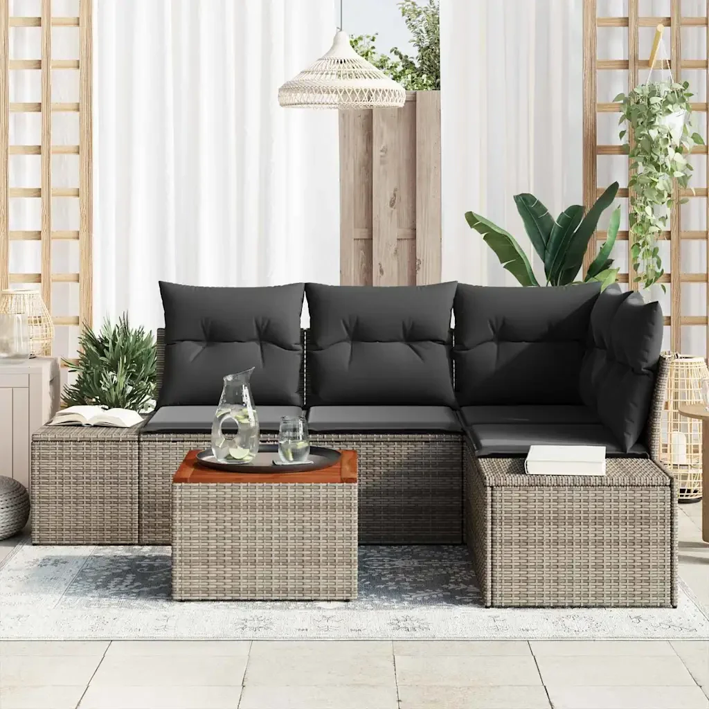 Set Divano da Giardino con cuscino 5 pcs Grigio polyrattan 3347951 - Image 3