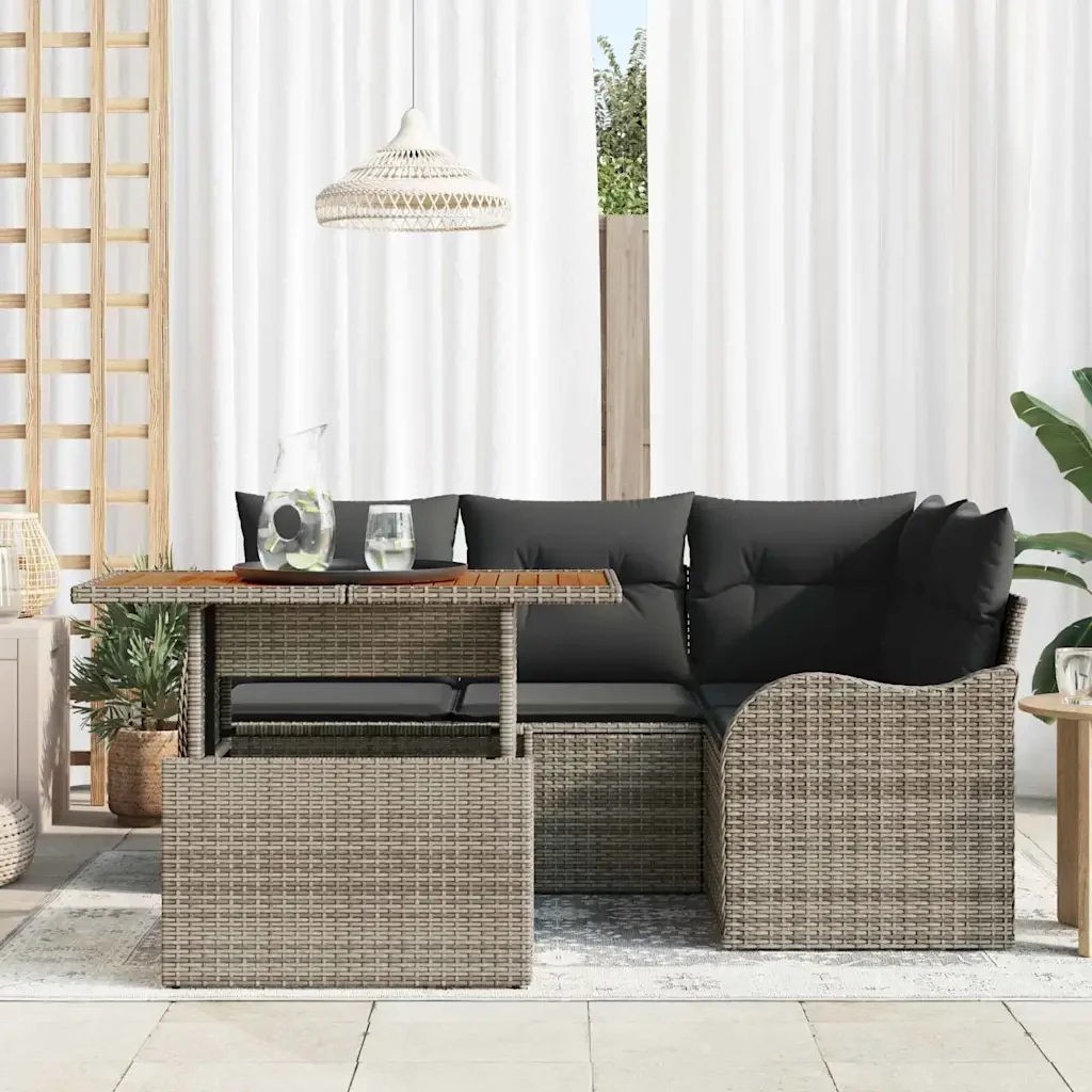 Set Divano da Giardino con cuscino 5 pcs Grigio polyrattan 3349453 - Image 3
