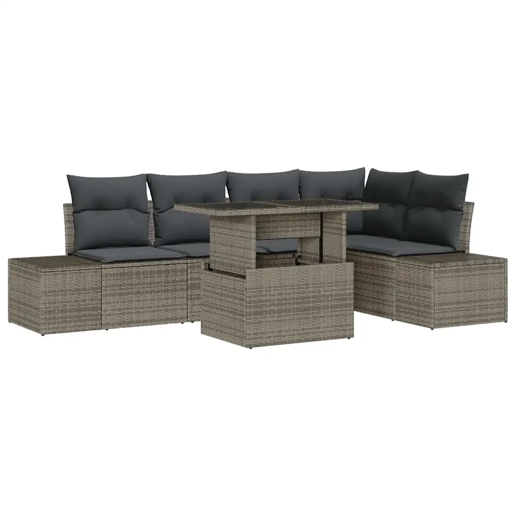 Set Divano da Giardino con cuscino 6 pcs Grigio Poly Rattan 3349185 - Image 2