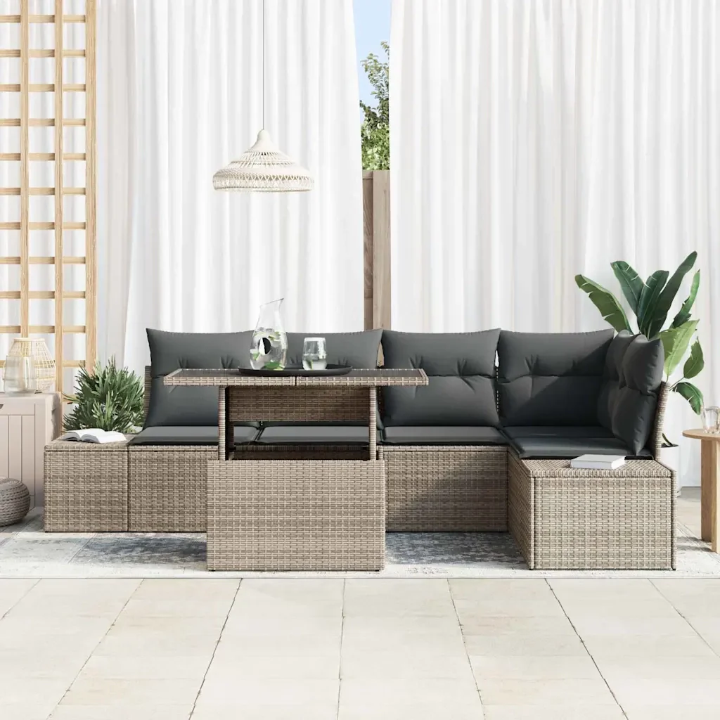 Set Divano da Giardino con cuscino 6 pcs Grigio Poly Rattan 3349185 - Image 3