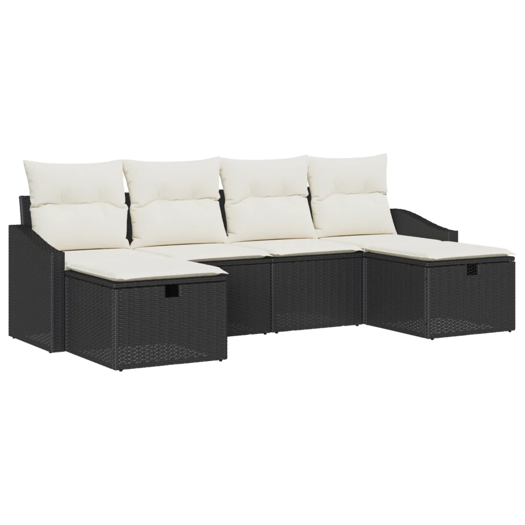 set divano da giardino di 6 pezzi con cuscini neri in polyrattan - Image 2