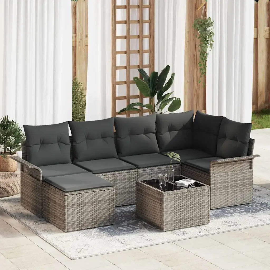 Set Divano da Giardino con cuscino 7 pcs Grigio polyrattan 3345439