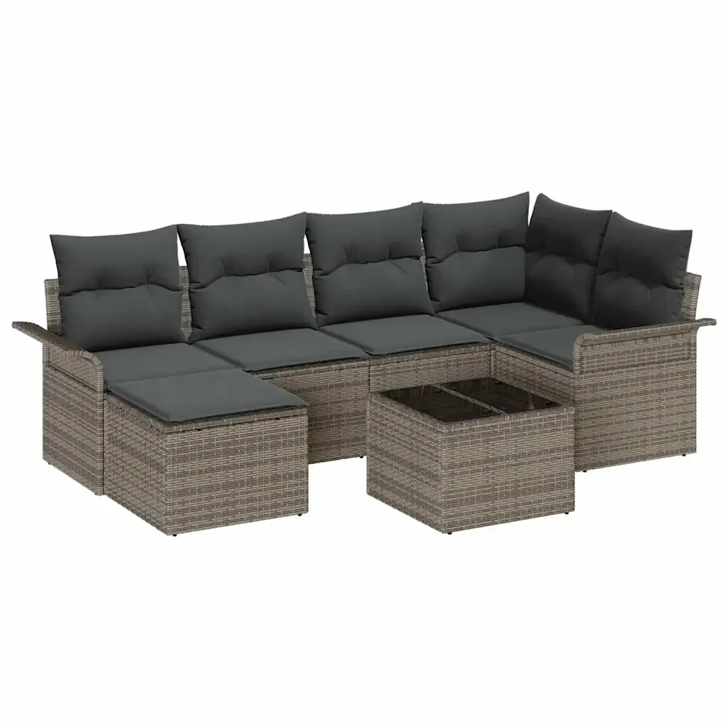 Set Divano da Giardino con cuscino 7 pcs Grigio polyrattan 3345439 - Image 2