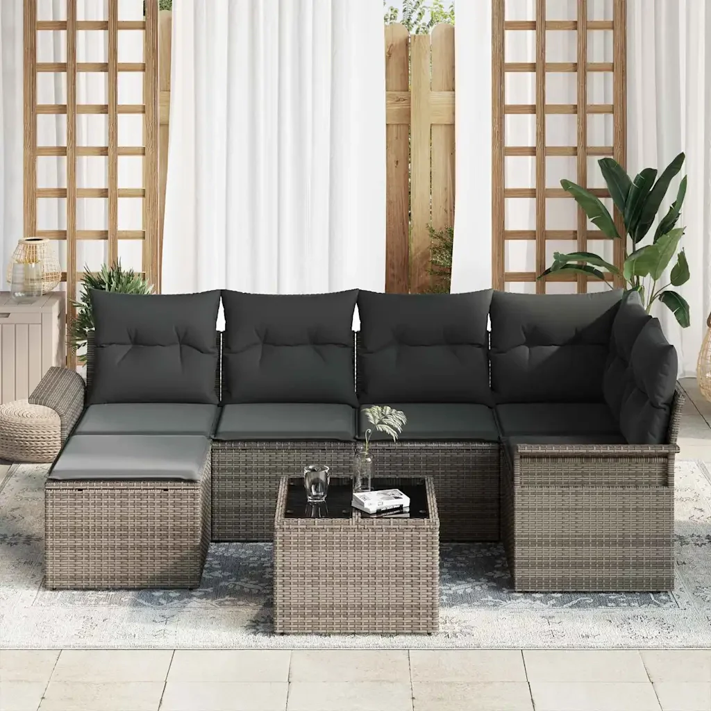 Set Divano da Giardino con cuscino 7 pcs Grigio polyrattan 3345439 - Image 3