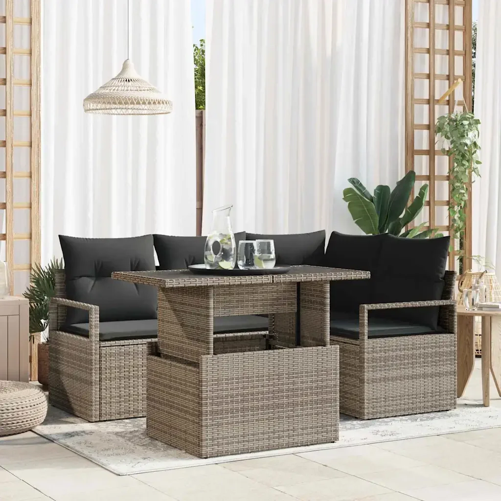 Set Divano da Giardino con cuscino 5 pcs Grigio polyrattan 3348815