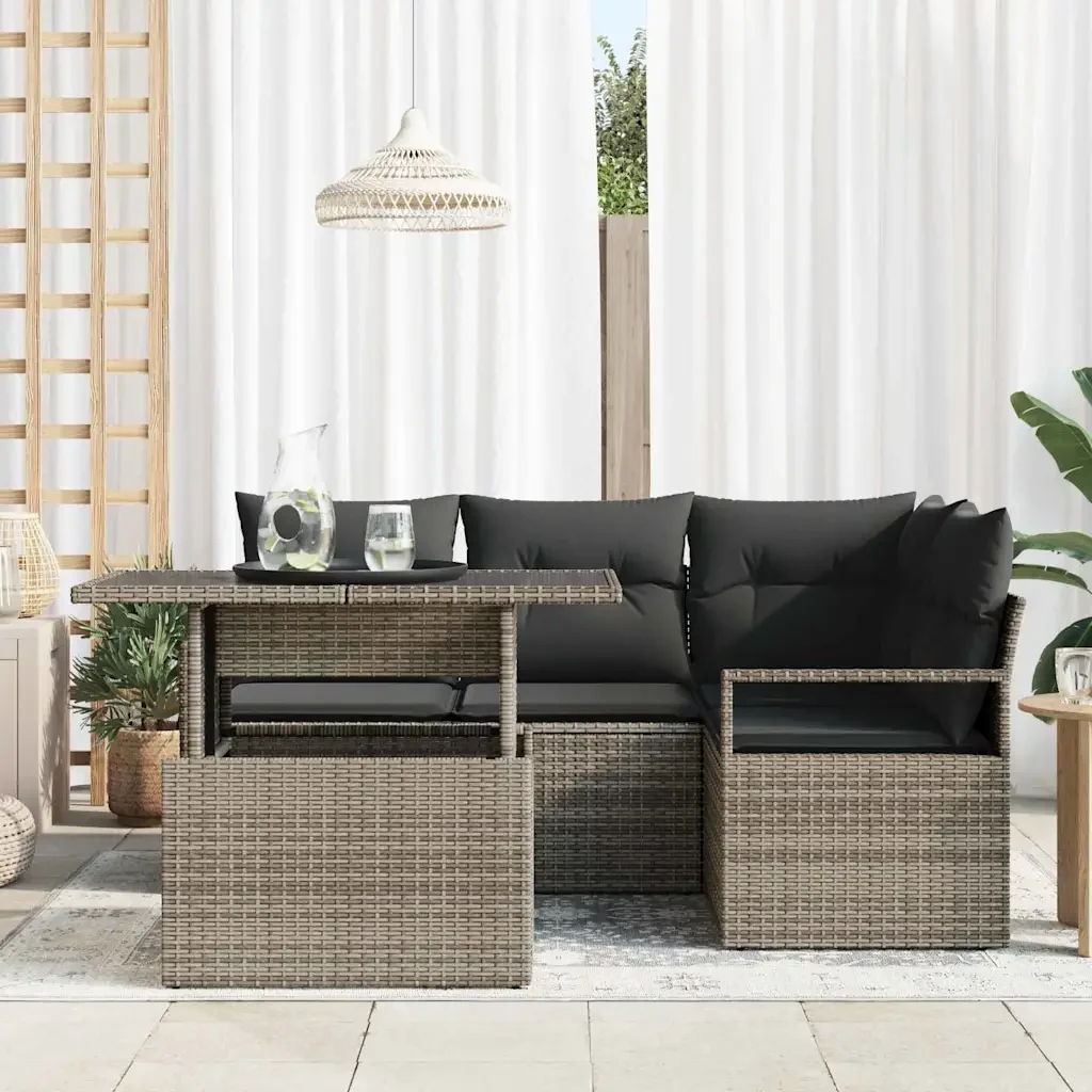Set Divano da Giardino con cuscino 5 pcs Grigio polyrattan 3348815 - Image 3