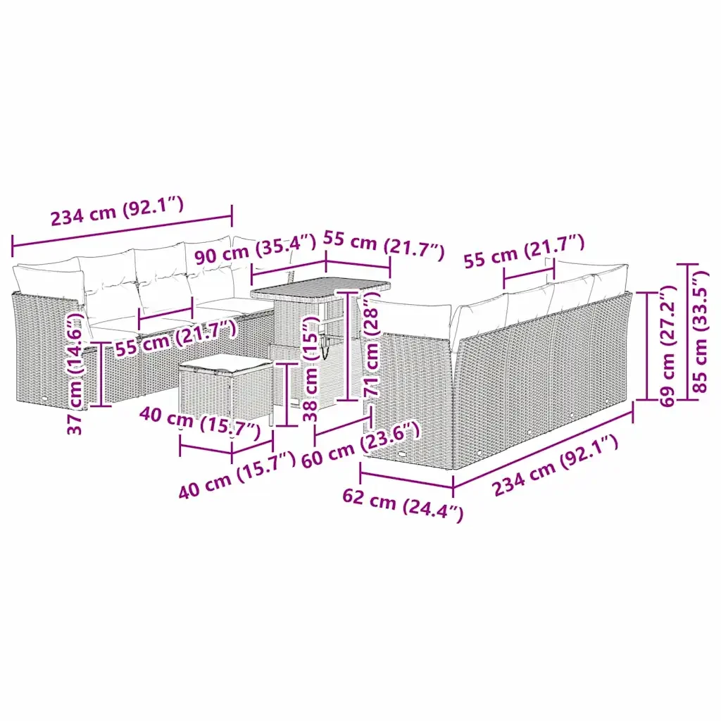 Set Divano da Giardino 11 pcs Grigio polyrattan 3361463 - Image 9