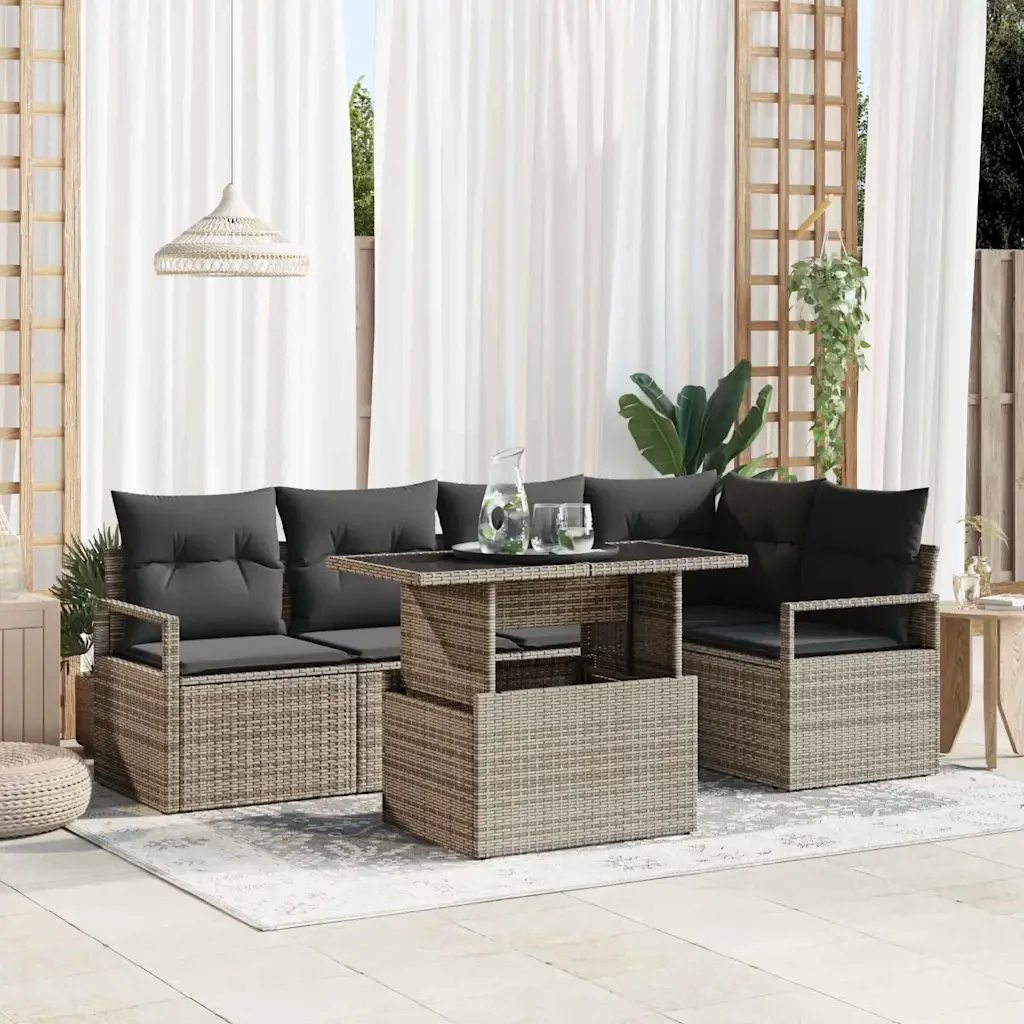 Set Divano da Giardino con cuscino 6 pcs Grigio polyrattan 3348825