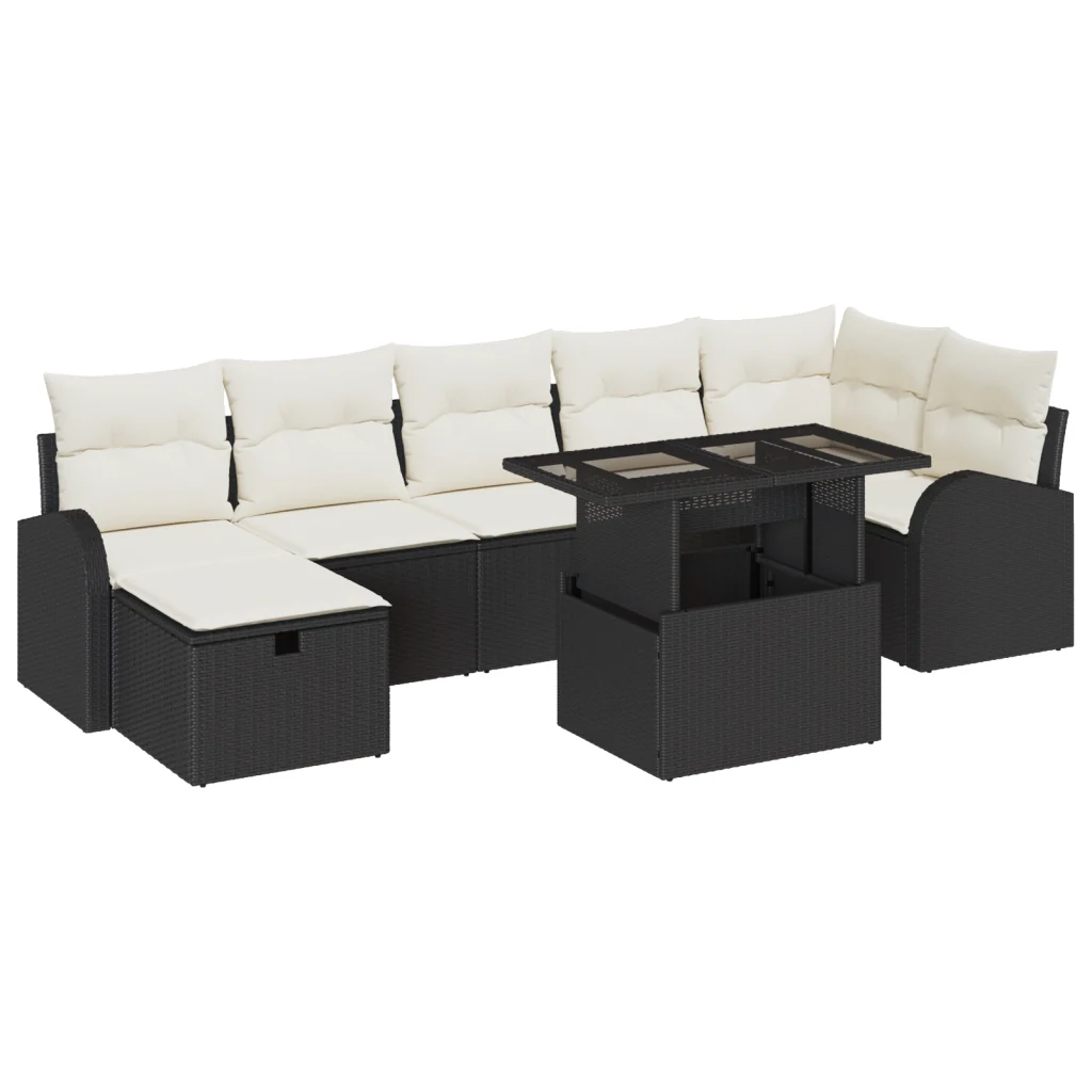 Set Divano da Giardino  in 8 Pezzi con Cuscini Neri in Polyrattan - Image 2