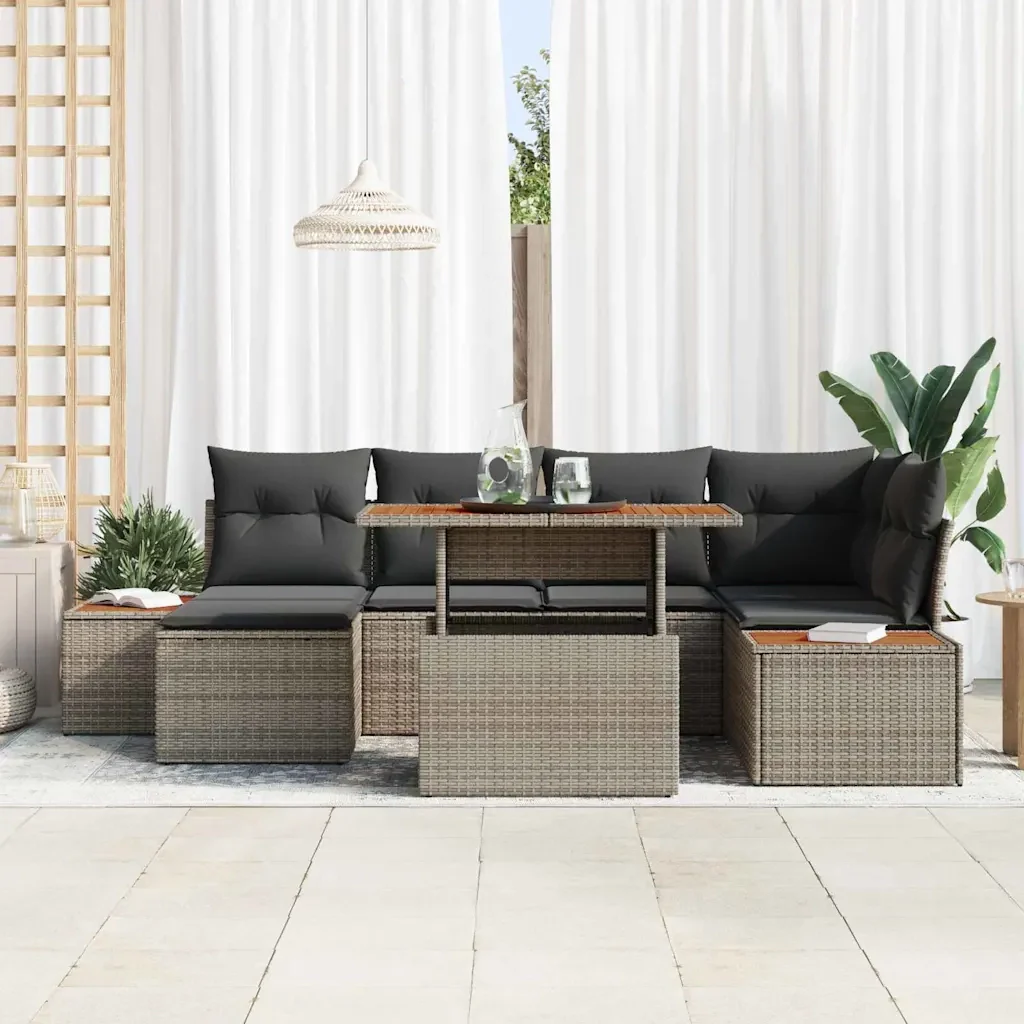 Set da Pranzo per Giardino con cuscino 7 pcs Grigio e Marrone 3350086 - Image 3