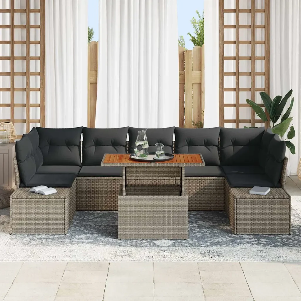 Set da Pranzo per Giardino con cuscino 8 pcs Grigio e Marrone 3349929 - Image 3