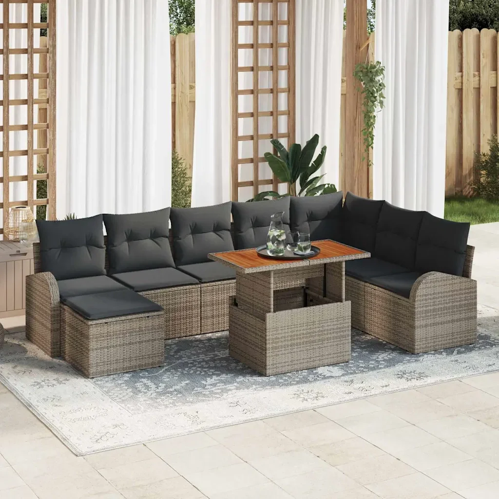 Set Divano da Giardino con cuscino 9 pcs Grigio 3349621