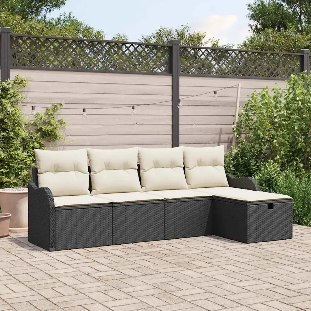 Set Divano da Giardino con cuscino 5 pcs Nero Poly Rattan 3360288