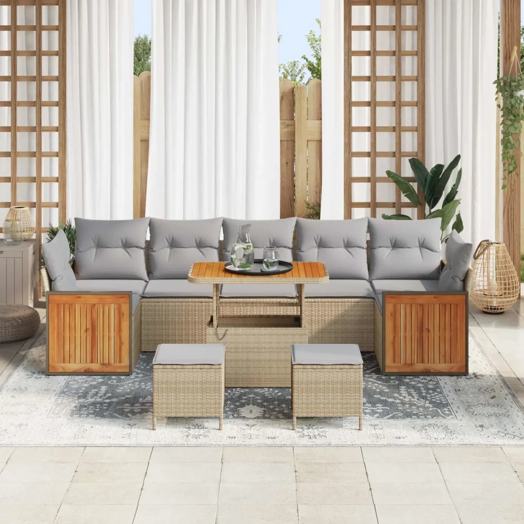 Set Divano da Giardino con cuscino 10 pcs Beige e Grigio Chiaro 3363162 - Image 3