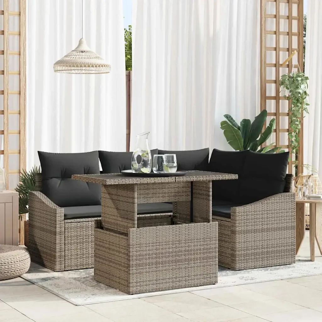 Set Divano da Giardino con cuscino 5 pcs Grigio polyrattan 3348995