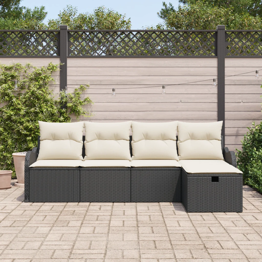 Set Divano Giardino 5 Pezzi con Cuscini Nero in Polyrattan - Image 3
