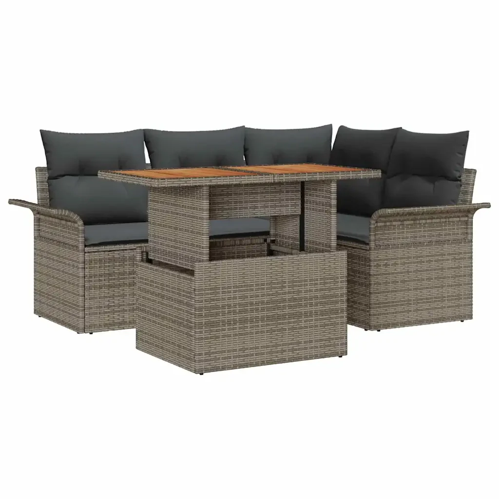 Set Divano da Giardino con cuscino 5 pcs Grigio 3349327 - Image 2