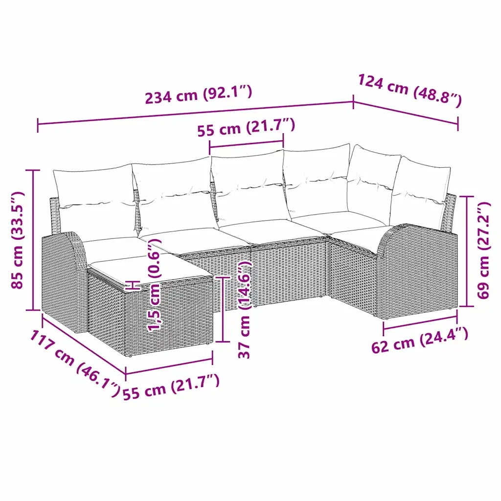 Set Divano da Giardino 6 pcs Grigio polyrattan 3346109 - Image 9