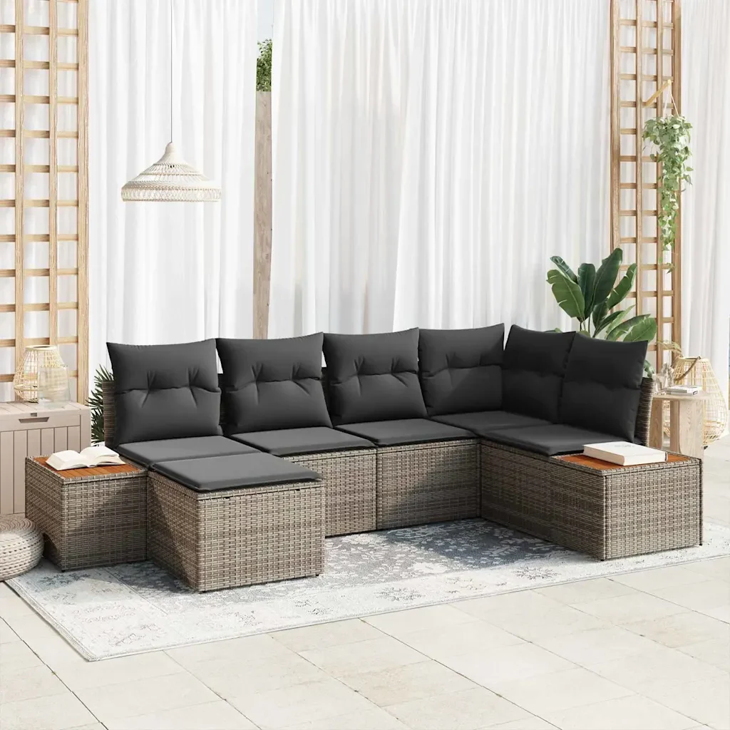 Set Divano da Giardino con cuscino 6 pcs Grigio polyrattan 3348120