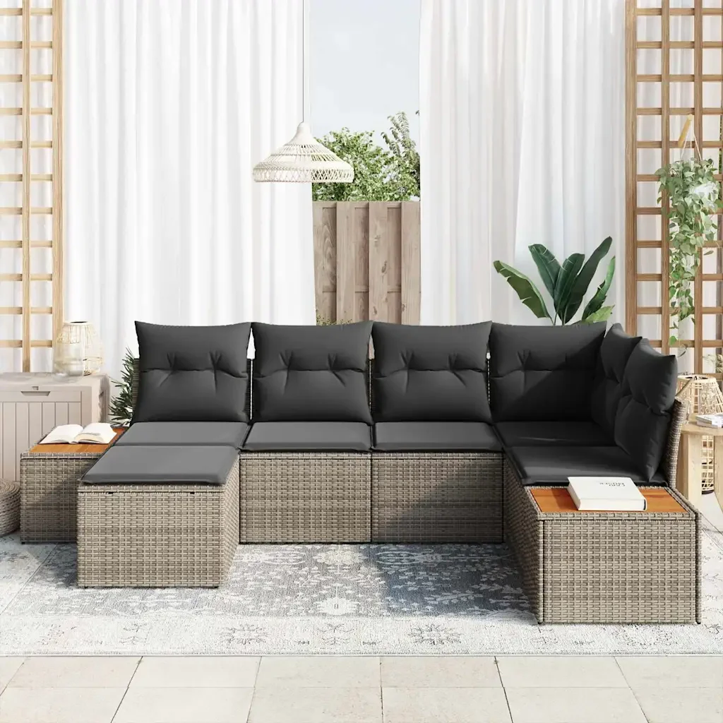 Set Divano da Giardino con cuscino 6 pcs Grigio polyrattan 3348120 - Image 3