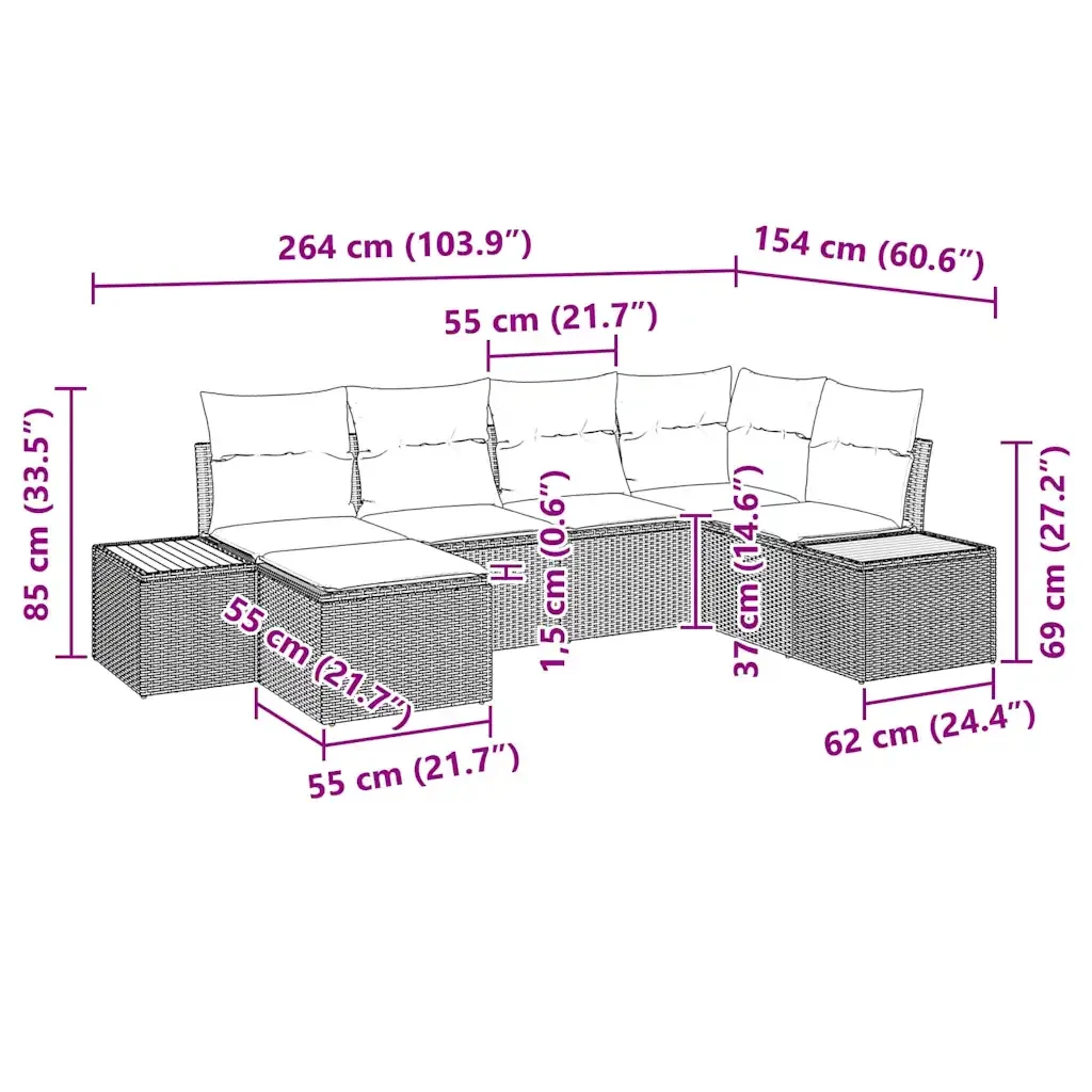 Set Divano da Giardino con cuscino 6 pcs Grigio polyrattan 3348120 - Image 9