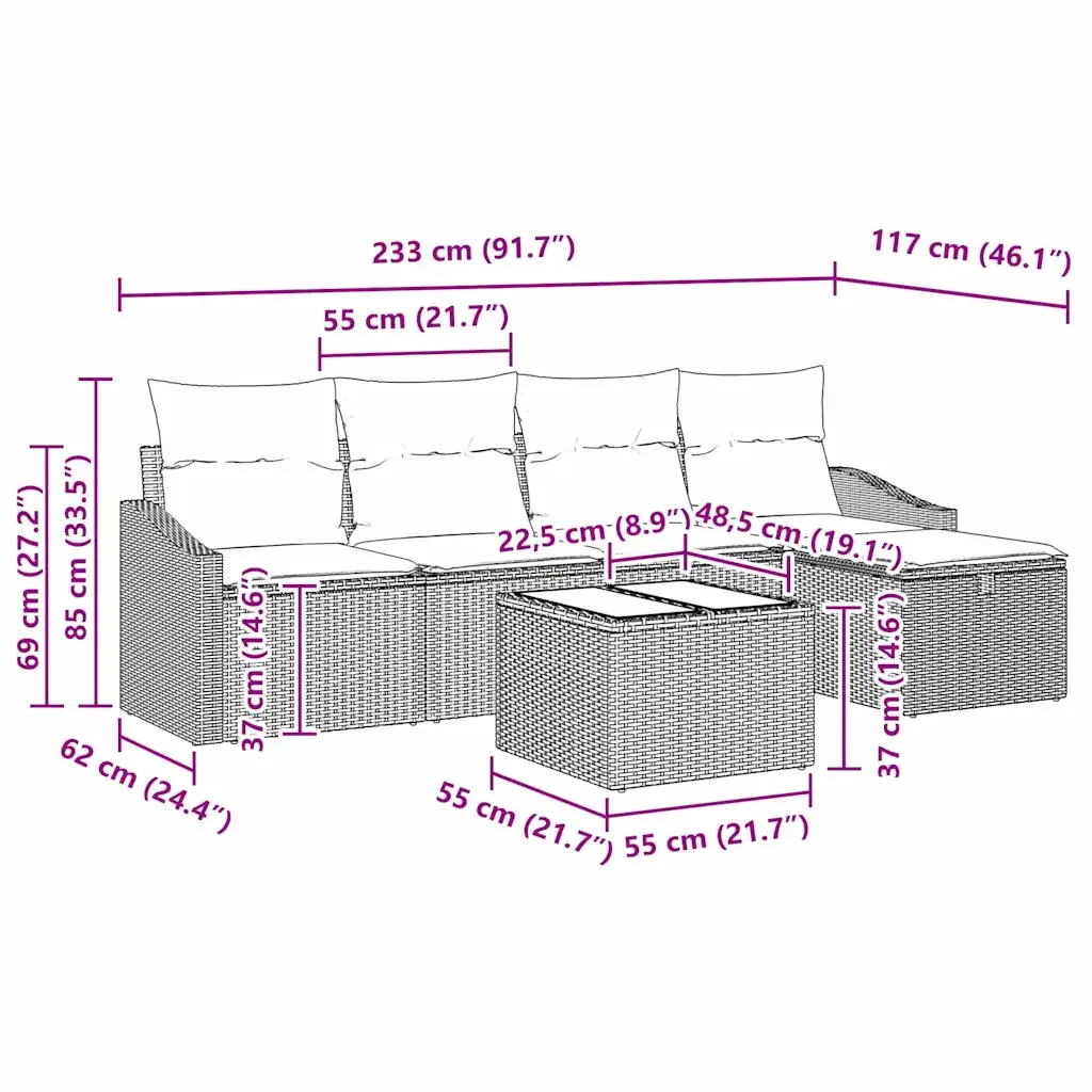 Set di divani con cuscino con archiviazione Nero polyrattan 3359266 - Image 9