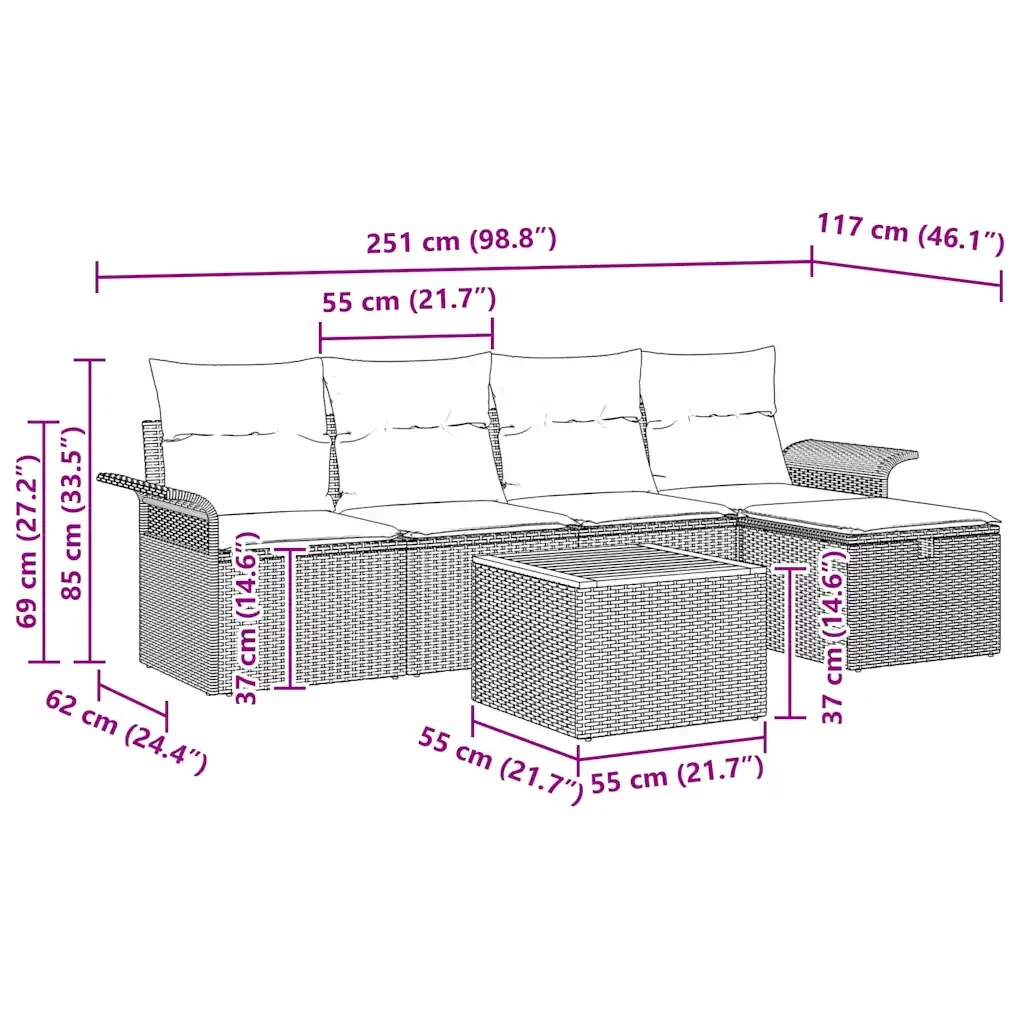 Set Divano da Giardino con cuscino 6 pcs Nero polyrattan 3359446 - Image 10