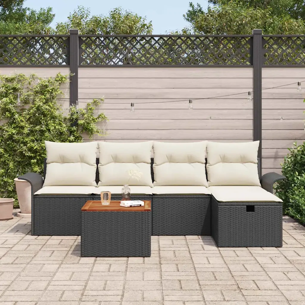 Set Divano da Giardino con cuscino 6 pcs Nero polyrattan 3359446 - Image 3