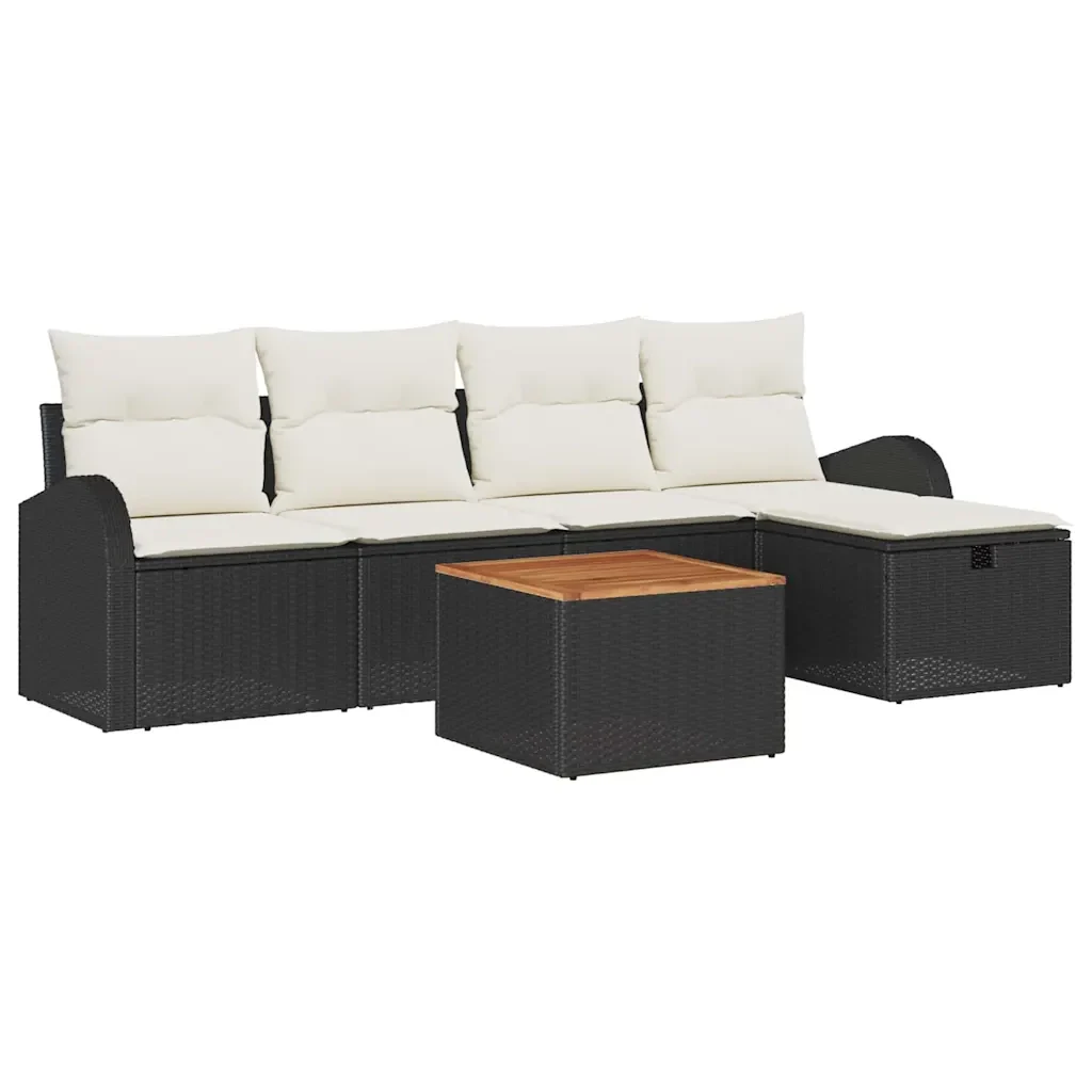 Set Divano da Giardino con cuscino 6 pcs Nero Poly Rattan 3360834 - Image 2