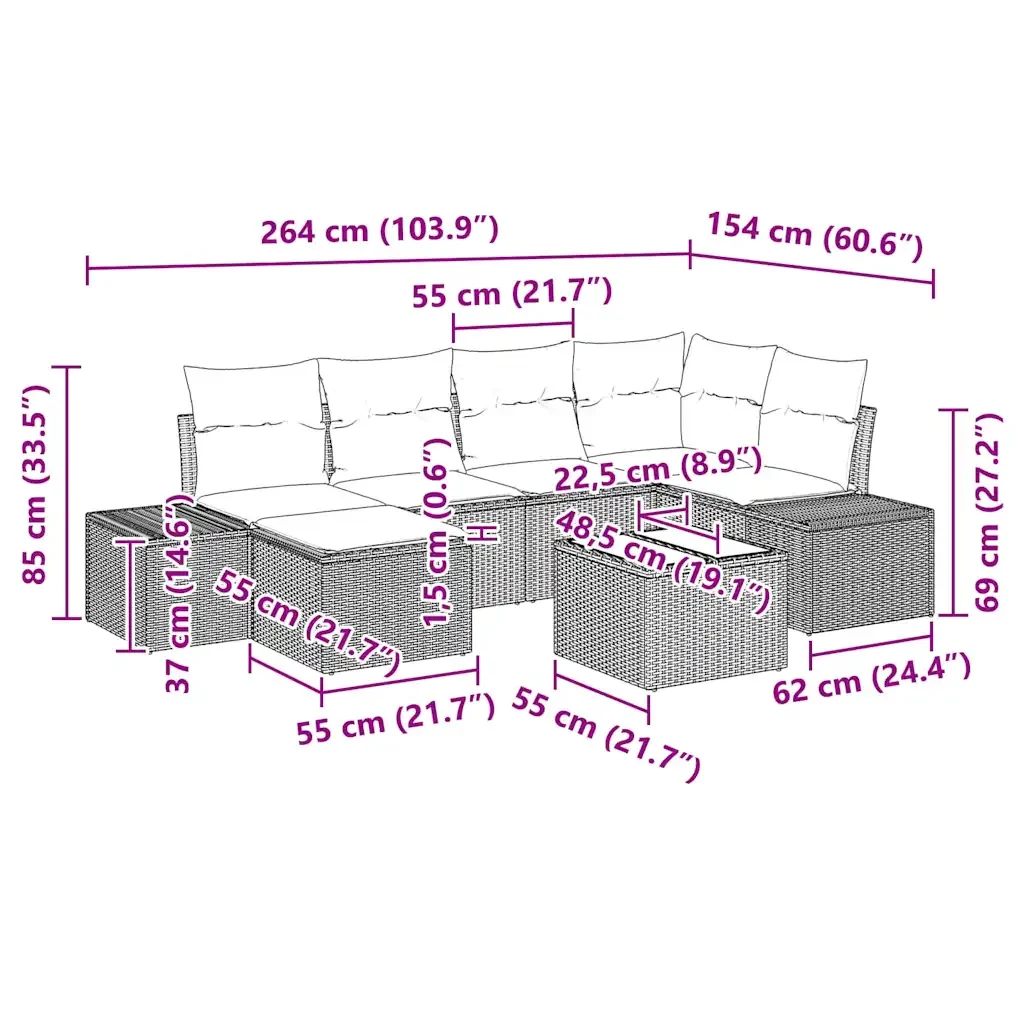 Set Divano da Giardino con cuscino 7 pcs Grigio polyrattan 3347139 - Image 10