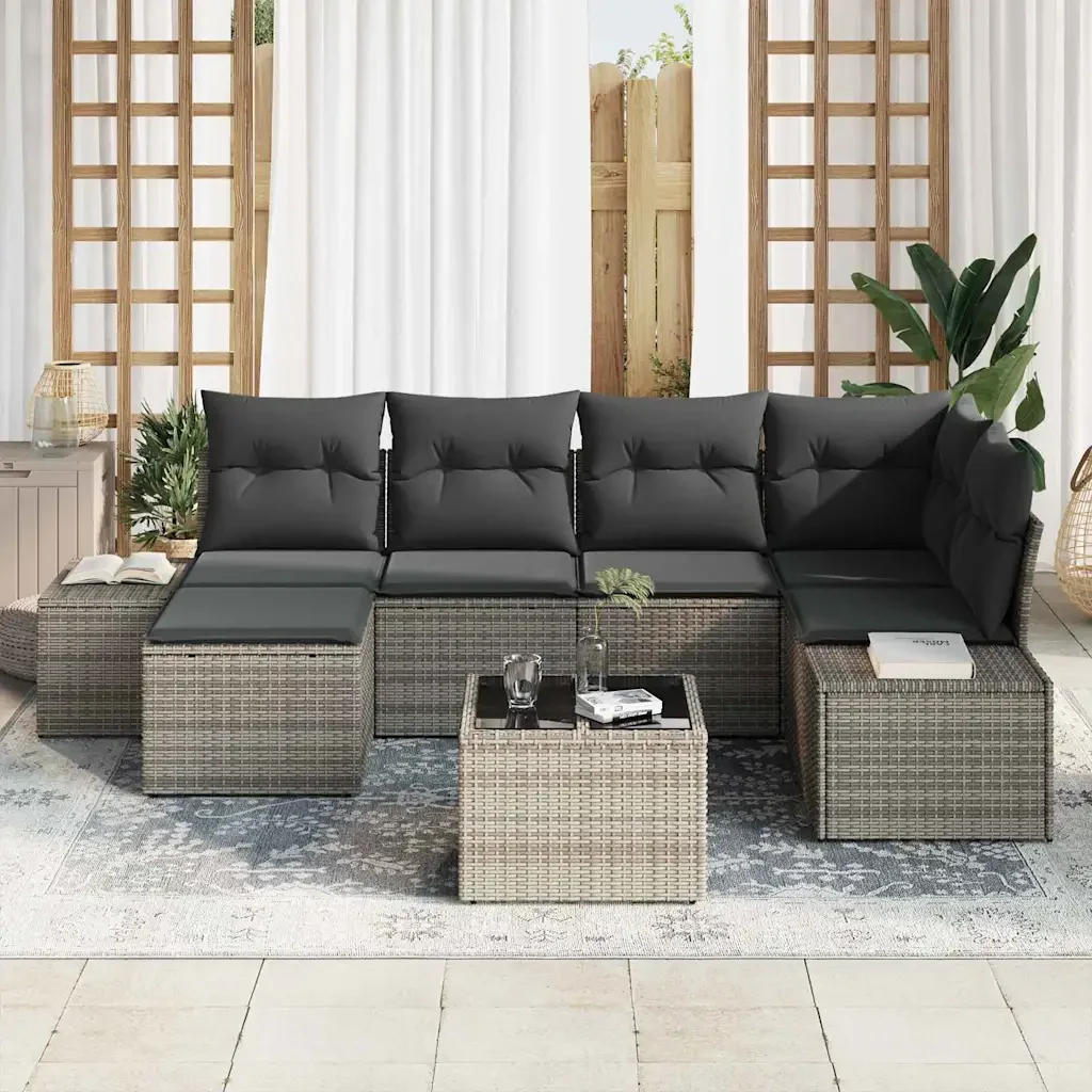 Set Divano da Giardino con cuscino 7 pcs Grigio polyrattan 3347139 - Image 3