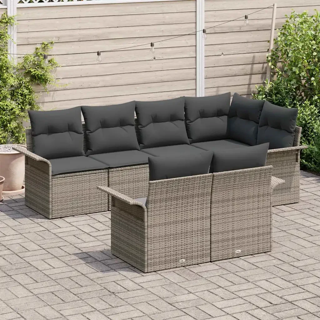 Set Divano da Giardino con cuscino 7 pcs Grigio polyrattan 3345399 - Image 3