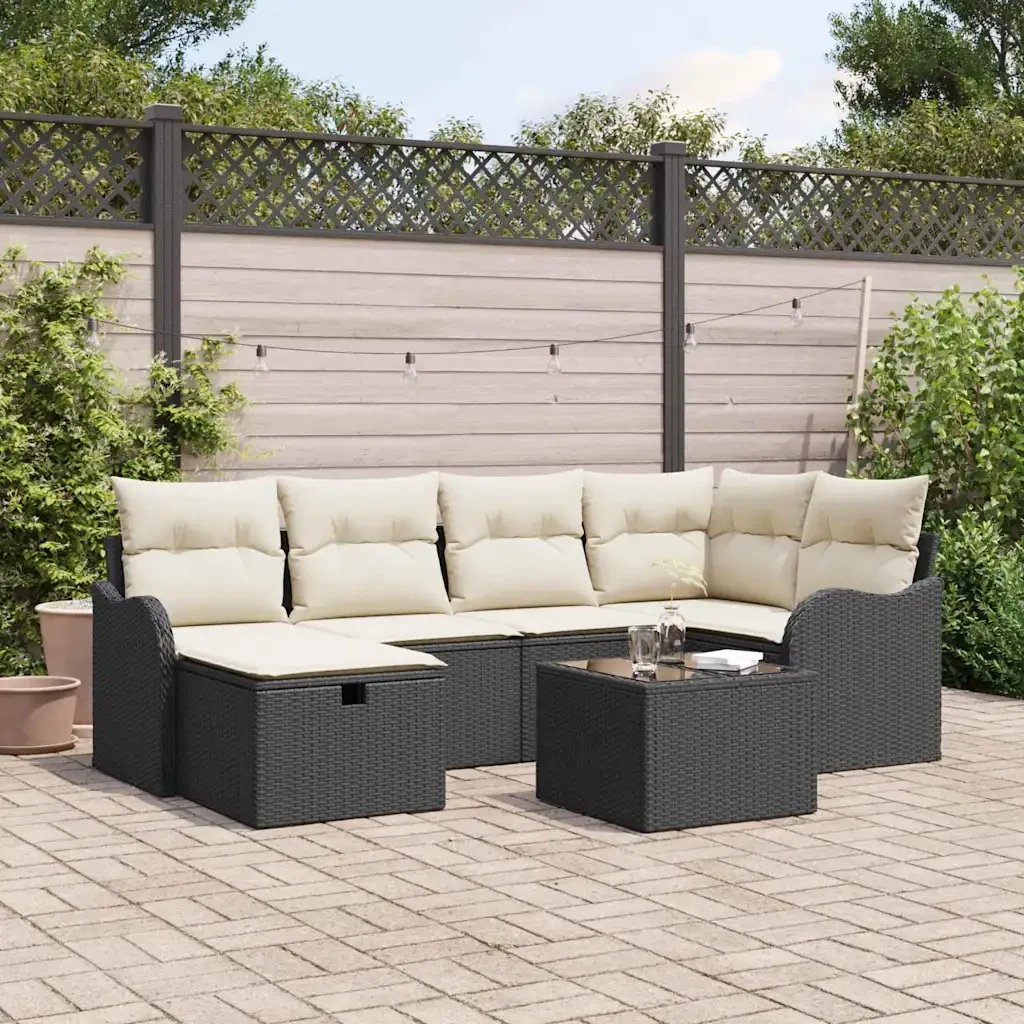 Set Divano da Giardino con cuscino 7 pcs Nero Poly Rattan 3360318