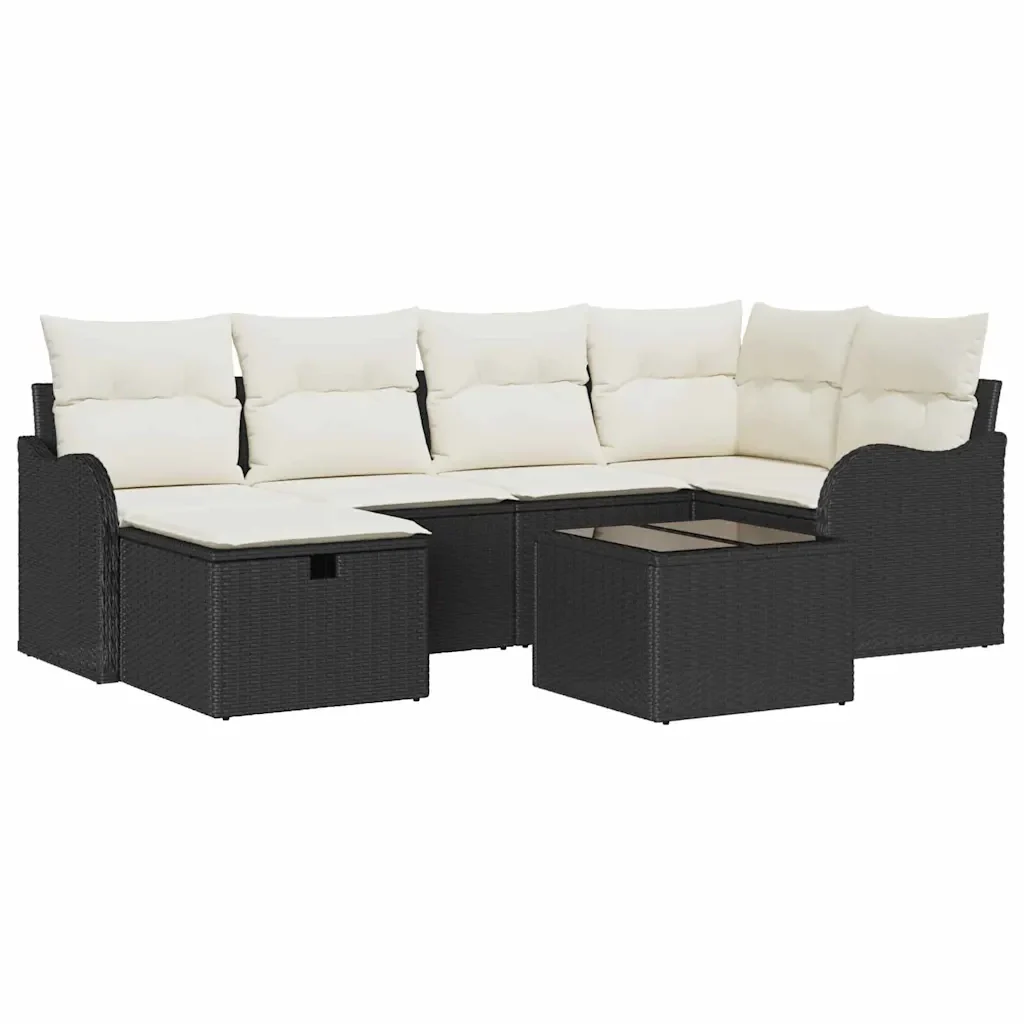 Set Divano da Giardino con cuscino 7 pcs Nero Poly Rattan 3360318 - Image 2