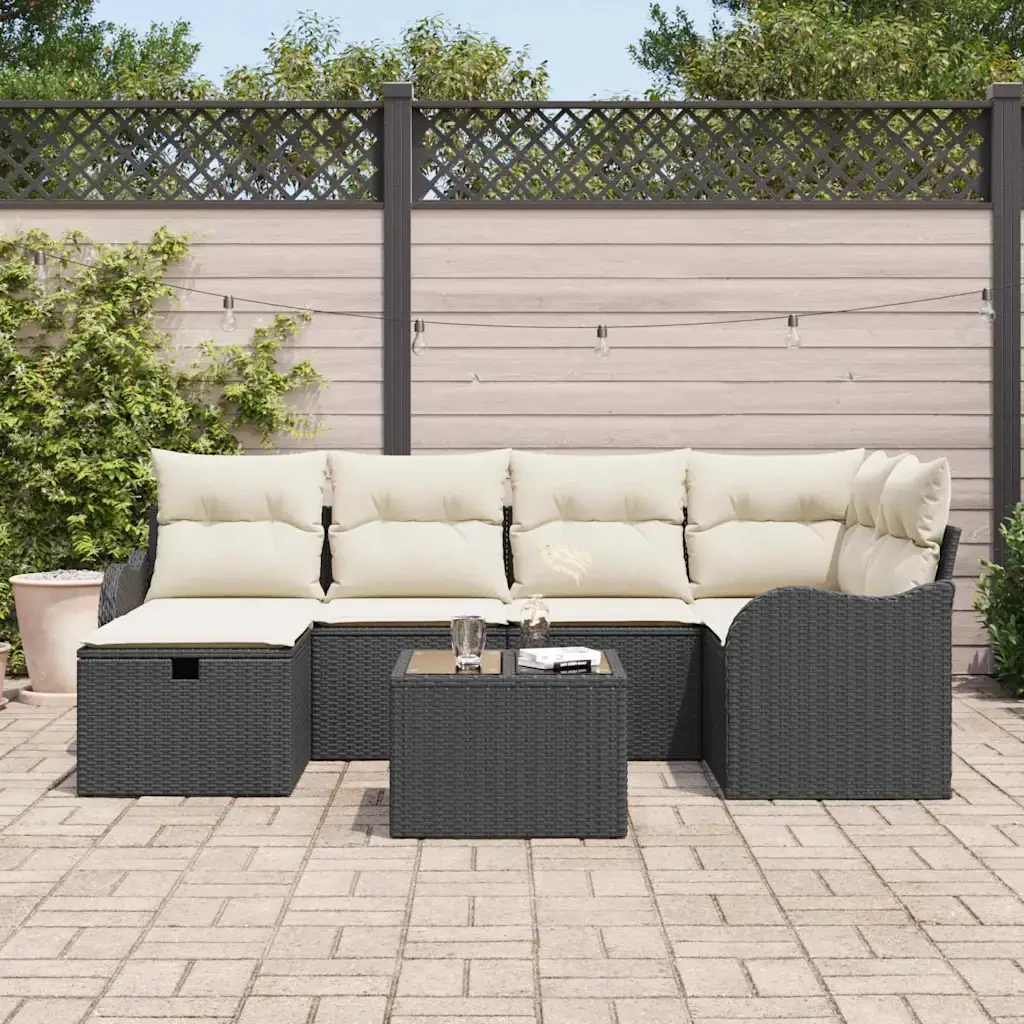 Set Divano da Giardino con cuscino 7 pcs Nero Poly Rattan 3360318 - Image 3