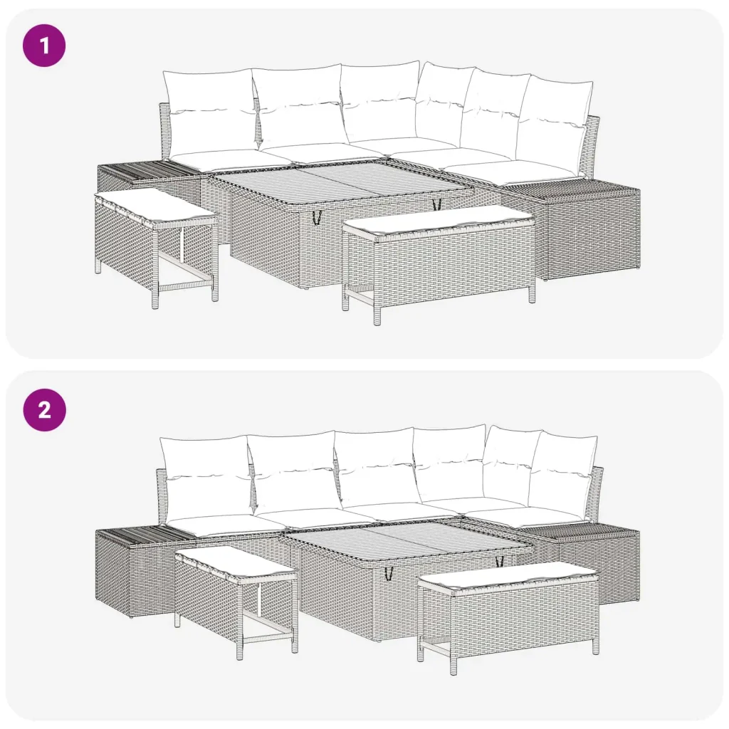 Set Divano da Giardino con cuscino 8 pcs Beige e Grigio Chiaro 3363297 - Image 10