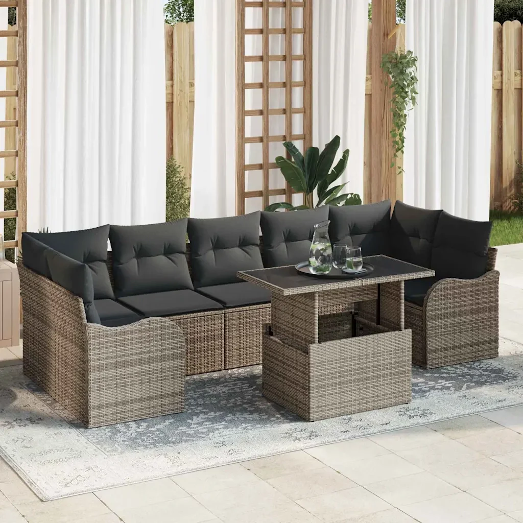 Set Divano da Giardino con cuscino 8 pcs Grigio polyrattan 3348415